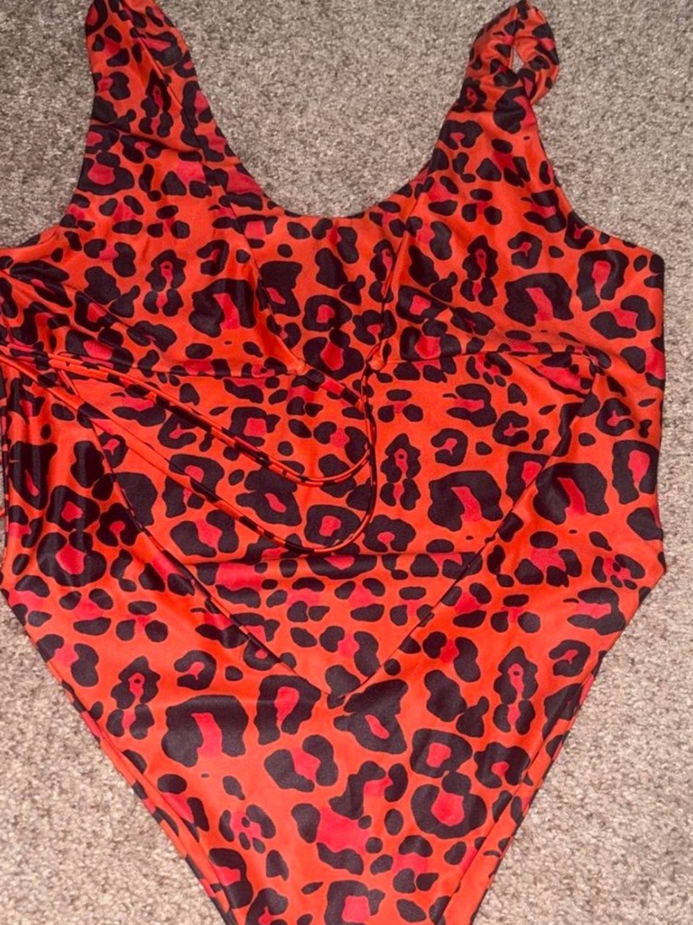 Fashion Nova Red and Black Leopard Print Bodysuit